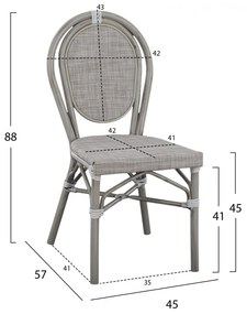 Καρέκλα KASON C5109 Αλουμινίου Bamboo Look Πατίνα Γκρί με Textline 45x57x88 εκ. 45x57x88 εκ.