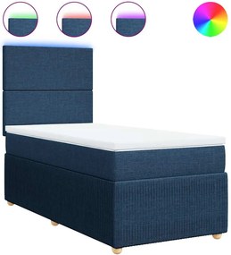 vidaXL Κρεβάτι Boxspring με Στρώμα Μπλε 90x200 εκ.Υφασμάτινο