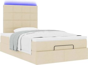 vidaXL Οθωμανικό κρεβάτι με στρώμα &amp; LEDs Cream 120x200cm ύφασμα