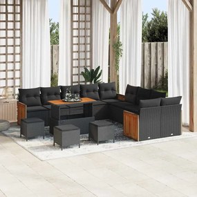 vidaXL Σετ Καναπέ Κήπου με μαξιλάρι 14 pcs Μαύρο 110 x 55 x 71 εκ