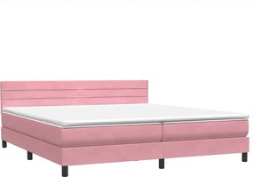 vidaXL Κρεβάτι Boxspring με Στρώμα &amp; LED Ροζ 180x210 εκ. Βελούδινο