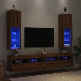Έπιπλα Τηλεόρασης με LED 2 τεμ. Αρτισιανή Δρυς 30,5x30x102 εκ.
