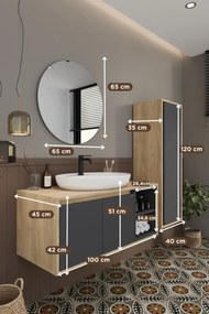 Stewehome Μπάνιο ντουλάπι με νιπτήρα καθρέφτη και ψηλό ντουλάπι από mdf Γκρι 100x45x51 cm