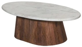 Τραπέζι Σαλονιού Οβάλ Purger HM9716 120x70x38cm Μασίφ Mango Μάρμαρο White Μάρμαρο, Ξύλο