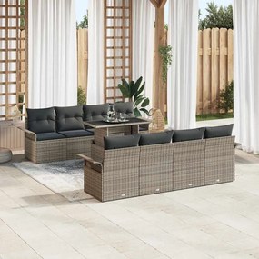 vidaXL Σετ Καναπέ Κήπου με μαξιλάρι 9 pcs Γκρι Πολυ ράταν