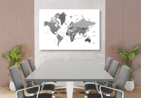 Εικόνα στον παγκόσμιο χάρτη φελλού σε μαύρο & άσπρο - 90x60  transparent