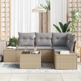 vidaXL Σετ Καναπέ 5 Τεμαχίων με Μαξιλάρια Μπεζ Πολυ Ρατάν