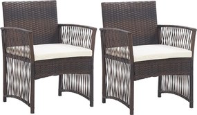 vidaXL Πολυθρόνες Εξωτερ. Χώρου 2 τεμ. Καφέ Συνθ. Ρατάν με Μαξιλάρια