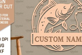 Intra απο ξύλο plywood Χρώμα wenge 3mm-4mm πάχος - Ψάρεμα σημάδι LaserCut. Fishing Decor Δίασταση 30x20 cm INTRAFABR-122542546