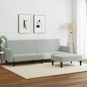 vidaXL Καναπές Κρεβάτι Διθέσιος με Υποπόδιο Ανοιχτό Γκρι Βελούδινος