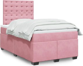 vidaXL Κρεβάτι Boxspring με Στρώμα Ροζ 120x200 εκ. Βελούδινο