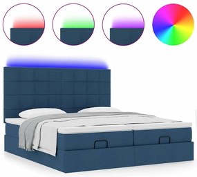 vidaXL Οθωμανικό κρεβάτι με στρώματα & LEDs Μπλε 200x200cm ύφασμα