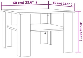 vidaXL Τραπεζάκι Σαλονιού Γκρι Σκυροδέματος 60x60x42 εκ. Επεξ. Ξύλο