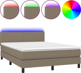 vidaXL Κρεβάτι Boxspring με Στρώμα &amp; LED Taupe 140x200 εκ. Υφασμάτινο