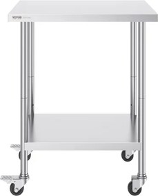 VEVOR Stainless Steel Work Table Commercial Prep Table 24x30 Inch With 4 Casters