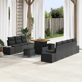 vidaXL Σετ Καναπέ Κήπου με μαξιλάρι 10 pcs Μαύρο Πολυ ράταν