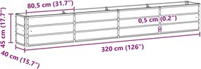 vidaXL Γλάστρα Ανοιχτό γκρι 320 x 40 x 45 cm Ατσάλι