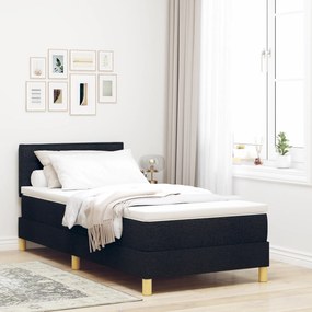 vidaXL Κρεβάτι Box Spring με Στρώμα & LED Μαύρο 90x200 εκ. Ύφασμα