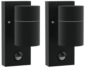 vidaXL Εξωτερικά Φωτιστικά Τοίχου 2 pcs Μαύρο 6.5 x 10.5 x 16 εκ.