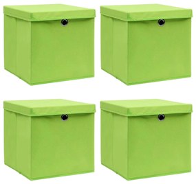 Κουτιά Αποθήκευσης με Καπάκια 4 τεμ Πράσινα 32x32x32εκ Ύφασμα