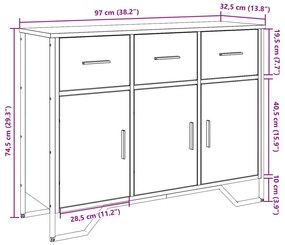 Μπουφές Καφέ Δρυς 97x32,5x74,5 εκ. από Επεξεργασμένο Ξύλο - Καφέ