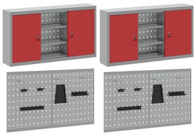vidaXL Σετ Εργαλειοθήκης και Πίνακα με Γαντζάκια 4 Τεμαχίων Τοίχου Κόκκινο Μεταλλικό