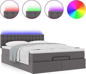 vidaXL Οθωμανικό κρεβάτι με στρώματα &amp; LEDs Γκρι Faux Leather