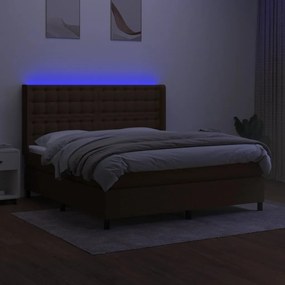 vidaXL Κρεβάτι Boxspring με Στρώμα & LED Σκ.Καφέ 180x200εκ. Υφασμάτινο