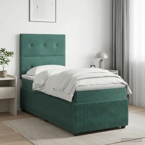 vidaXL Κρεβάτι box spring με στρώμα Σκούρο Πράσινο 100 x 200 cm