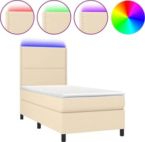 vidaXL Κρεβάτι Boxspring με Στρώμα &amp; LED Κρεμ 100x200 εκ. Υφασμάτινο