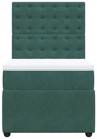 vidaXL Κρεβάτι Boxspring με Στρώμα Σκούρο Πράσινο 90x200 εκ. Βελούδινο