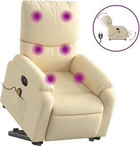 vidaXL Πολυθρόνα Μασάζ Ηλεκ. Ανακλινόμενη με Ανύψωση Κρεμ Υφασμάτινη