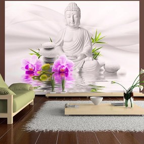 Αυτοκόλλητη φωτοταπετσαρία - Buddha and pink orchids - 245x175