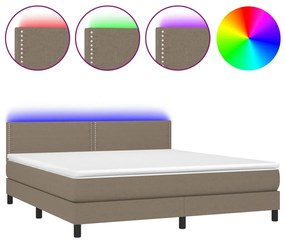 vidaXL Κρεβάτι Boxspring με Στρώμα &amp; LED Taupe 180x200 εκ. Υφασμάτινο