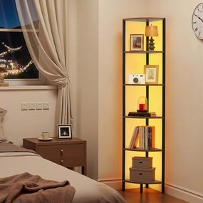 VEVOR 6 Tier Corner Shelf Tall Corner Stand with LED Light Narrow Display Rack