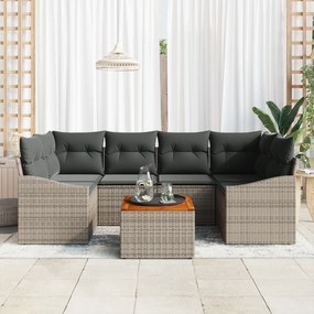 vidaXL Σετ Καναπέ Κήπου 7 Τεμαχίων με Μαξιλάρια Γκρι Πολυ Ράταν Ακακία