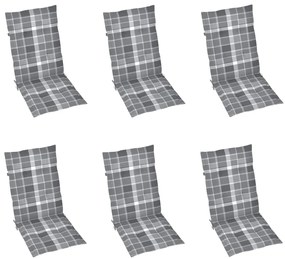 vidaXL Καρέκλες Κήπου 6 τεμ. από Μασίφ Ξύλο Teak &amp; Γκρι Καρό Μαξιλάρια