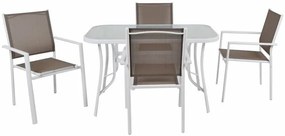 Σετ Τραπέζι και καρέκλες Mesa 117, Επεξεργασμένο γυαλί, Ύφασμα, Μέταλλο