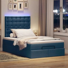 vidaXL Οθωμανικό κρεβάτι με στρώμα &amp; LEDs Μπλε 120x200 cm Ύφασμα