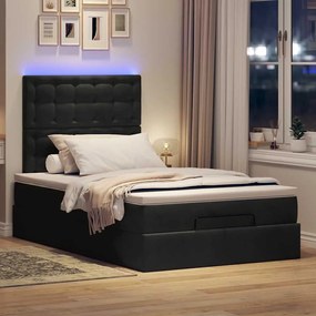 ΟΘΩΜΑΝΙΚΟ ΚΡΕΒΑΤΙ ΜΕ ΣΤΡΩΜΑΤΑ &amp; LEDS ΜΑΥΡΟ 120X200CM VELVET 3314458