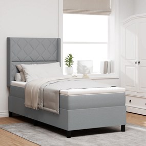 vidaXL Κρεβάτι box spring με στρώμα & LED, γκρι, 90 x 200 εκ. από ύφασμα