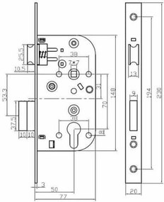 Εντοιχιζόμενη κλειδαριά Yale 7,7 x 2 x 23 cm Χάλυβας