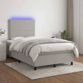 Κρεβάτι Boxspring με Στρώμα &amp; LED Αν.Γκρι 120x190εκ. Υφασμάτινο - Γκρι