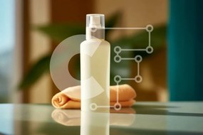 Intra Συλλεκτικό Ξύλινο Παζλ Plywood  4mm - Κομψό μπουκάλι λοσιόν με φόντο θέα στον κήπο Σε Ξύλινο Κουτί - Διαστάσεις Puzzle: 10x10 cm – 25 κομμάτια