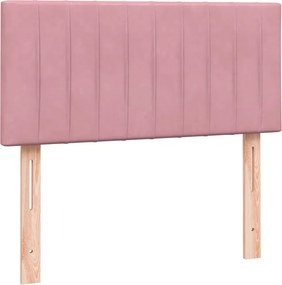 vidaXL Κρεβάτι Boxspring με Στρώμα &amp; LED Ροζ 80x220 εκ. Βελούδινο