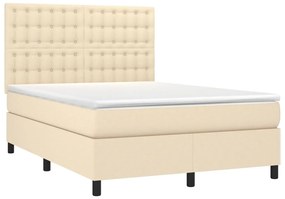 vidaXL Κρεβάτι Boxspring με Στρώμα &amp; LED Κρεμ 140x190 εκ. Υφασμάτινο