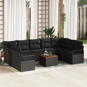 vidaXL σετ καναπέ κήπου 10 pcs Μαύρο Μεγάλο Ρατάν