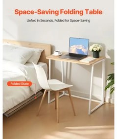 VEVOR Folding Desk, 80 cm Small Foldable Table for Compact Spaces, Space Saving Computer Table, Sturdy Particleboard with Storage Hooks, Writing Workstation for Home Office, Easy Assembly, Oak