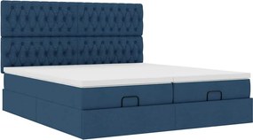 vidaXL Οθωμανικό κρεβάτι με στρώματα μπλε 200x200cm ύφασμα