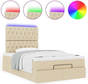 vidaXL Οθωμανικό κρεβάτι με στρώμα &amp; LEDs Cream 120x200cm ύφασμα
